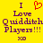 Yellow background with purple text reading "I Love Quiditch Players!!!" and "XO" below, featuring a red pixelated heart symbol above the text.