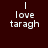 A static image with white text on a dark red background, displaying "I love taragh" in a pixelated font across multiple