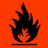 Black pixelated flame icon on solid orange background with horizontal black bar beneath base.