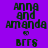 Pixelated text displays 'Anna and Amanda' with a heart symbol above 'BFFS', alternating between purple and teal background colors.