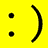 Static pixel art icon of a simple smiley face on solid yellow background with black elements and slight anti-aliasing edges.