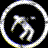 Static pixelated icon featuring a white stick figure in mid-air pose inside a circular border with yellow and blue accents on black background.