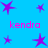 Static image with bright blue background, purple star shapes in various sizes and positions, pink text reading 'kendra' repeated four times.