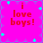 A bright pink background with red text reading "i love boys!" and scattered cyan star shapes, arranged in a pattern
