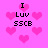 Pink background with scattered pink hearts and black text reading "I Luv SSCB" in four quadrants.