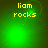 Green background with yellow text 'liam rocks' and shifting light effects across four