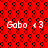 Red background with repeating black circular patterns and four identical white text elements reading 'Gabo <3' arranged in two