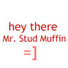 Static red text and smiley face on white background with pixelated rendering artifacts.