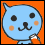 A 45x45 pixel animated buddy icon featuring a blue cartoon cat on an orange background and Japanese text with "Qoo" on a yellow background, displayed as a contact sheet of two frames.