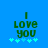 Green text 'I LOVE YOU' on blue background with cyan plus signs, two variations of star-like symbols below.