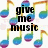 Pixelated musical notes in rainbow colors surround black text reading "give me music" and "or give me death!!!" on a white background.