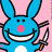 Blue cartoon bunny with pink nose and wide grin holds a knife against pink background, text reads "CUTE BUT PSYCHO. THINGS EVEN OUT.".