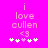 Pixelated text and symbols on a bright pink background with two identical static frames showing 'i love cullen <3' followed by five white stars.