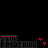 Animated icon with rainbow-colored text and red heart symbols on a black background, displaying sequential changes in text color and heart positions.