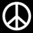 White peace symbol on black background, yellow smiley face on white background, and a of small colorful images including text and shapes