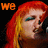 six pixelated images showing a person with red hair and blue eyeshadow, each with different text above or below the face
