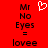 Red background with black pixelated text reading 'Mr No Eyes = lovee' on both sides and a white heart symbol in the center.