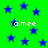 Green background with scattered blue stars and repeated white text 'oimee' in pixelated font.