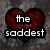 Six heart-shaped icons with pixelated text on a textured gray background, each containing distinct phrases about love and loss.