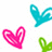 Pixelated heart and wing icons in pink, cyan, and green with 'true love' text on one heart, displayed on white background.