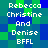 Pixelated text reads "Rebecca Christine And Denise BFFL" over a blue-green pixel background with no visible animation