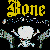 A 2x2 contact sheet of four animated frames featuring a pixelated character with long hair, a blue bandana, and a New York Yankees cap, alongside a black background with yellow text reading "Bone" and a white stick figure holding guns.