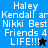 Pixelated text reads 'Haley Kendall ar Nikki Best Friends 4 LIFE!!!' with a black star on blue background and a blue star on black background.