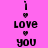 Pixelated text 'i love you' with heart symbols on four distinct background colors in a