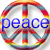 A single circular peace symbol with rainbow-colored border and blue text reading 'peace' over it.