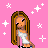 Pixel art buddy icon with pink background featuring a cartoon girl, legs in flared jeans, and multiple text phrases about being 'the cutest' and height.