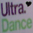 Two side-by-side pixelated text images with 'Ultra' above 'Dance', each featuring a heart symbol that changes from black to green.