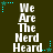 Dark green background with white text "We Are The Nerd Heard" repeated in three vertical , each containing two identical stacked instances of the phrase. Light blue star and dot patterns appear at corners and edges