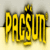 Yellow stylized text 'PACSLUN' with black outlines on a gradient background, featuring pixelated rendering and vertical alignment.