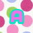 Pixelated image with pink, green, and blue polka dots on white background; large letters A U D Y R E in purple with cyan outlines arranged in two
