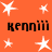 Orange background with white stars and repeated black text "kenniii" in four