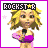 Pixelated character with blonde hair and purple top holding microphone, text "ROCKSTAR" above head, pink stars in background.