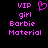 Pixelated pink text and a heart symbol on black background, with 'VIP girl Barbie Material' repeated in two