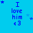Blue background with repeated text "I love him <3" and scattered stars in various positions across the frame.