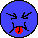Three blue circular pixel art faces with distinct expressions: one winking with tongue out, one crying, and one angry.