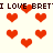 Pixelated red hearts and repeated text "I LOVE BRETT" on a light background with visible animation changes.