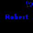 Blue pixelated heart symbol above two identical blue text instances reading 'Robert' on a black background.