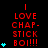Red text 'LOVE CHAP-STICK BOI!!!' with cyan stars on black background, animated star count changes across frames.