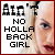 A 3x3 contact sheet of a pixelated animated icon featuring Gwen Stefani's face with changing text colors across frames, displaying the phrase "AIN'T NO HOLLABACK GIRL" in black and red lettering on a white background.