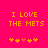 Pixelated orange text "I LOVE THE METS" on bright pink background with five pixel hearts below, two versions showing heart animation changes.