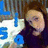 A pixelated image shows a person with brown hair and a dark purple top, with blue and white numbers on the left and a black '<3' symbol on the right.