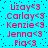 Static image with repeated text entries on a blue background, each entry showing a name followed by '<3' in red pixelated font.