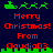 Pixel art Christmas greeting with red text and green reindeer/sleigh on dark blue background, showing animation changes in reindeer positions.