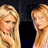 Two blonde women with long hair stand side-by-side against a dark background, while pink pixelated text reads "meee & carolinee." on the right.