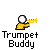 Pixelated icon of a yellow figure with white head playing a yellow trumpet, labeled 'Trumpet Buddy' in black text below.