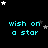 Black background with cyan text reading 'wish on a star' repeated across three , surrounded by white and gray stars in various positions